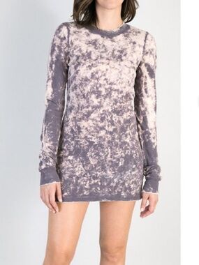 Cotton Citizen Acid Wash Long Sleeve Tee Dress in Lavender and Cream